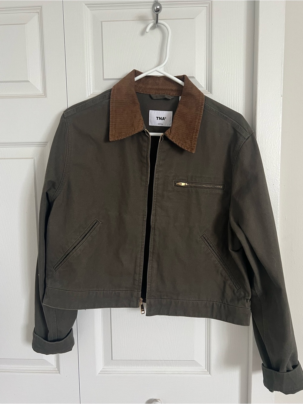 TNA Olive Green Jacket with Brown Corduroy Collar